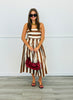 Cream/Brown Striped Side Lace Up Detail Midi Dress (Reg)