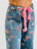 Light Denim Rose Print Drawstring Barrel Pants (Reg.)