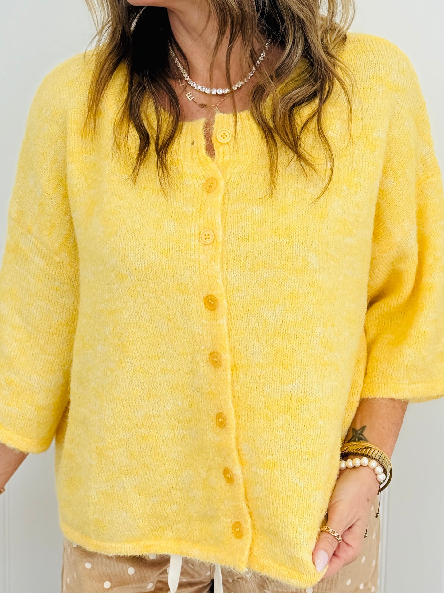 Yellow Boxy Knit Short Sleeved Cardigan (Reg.)