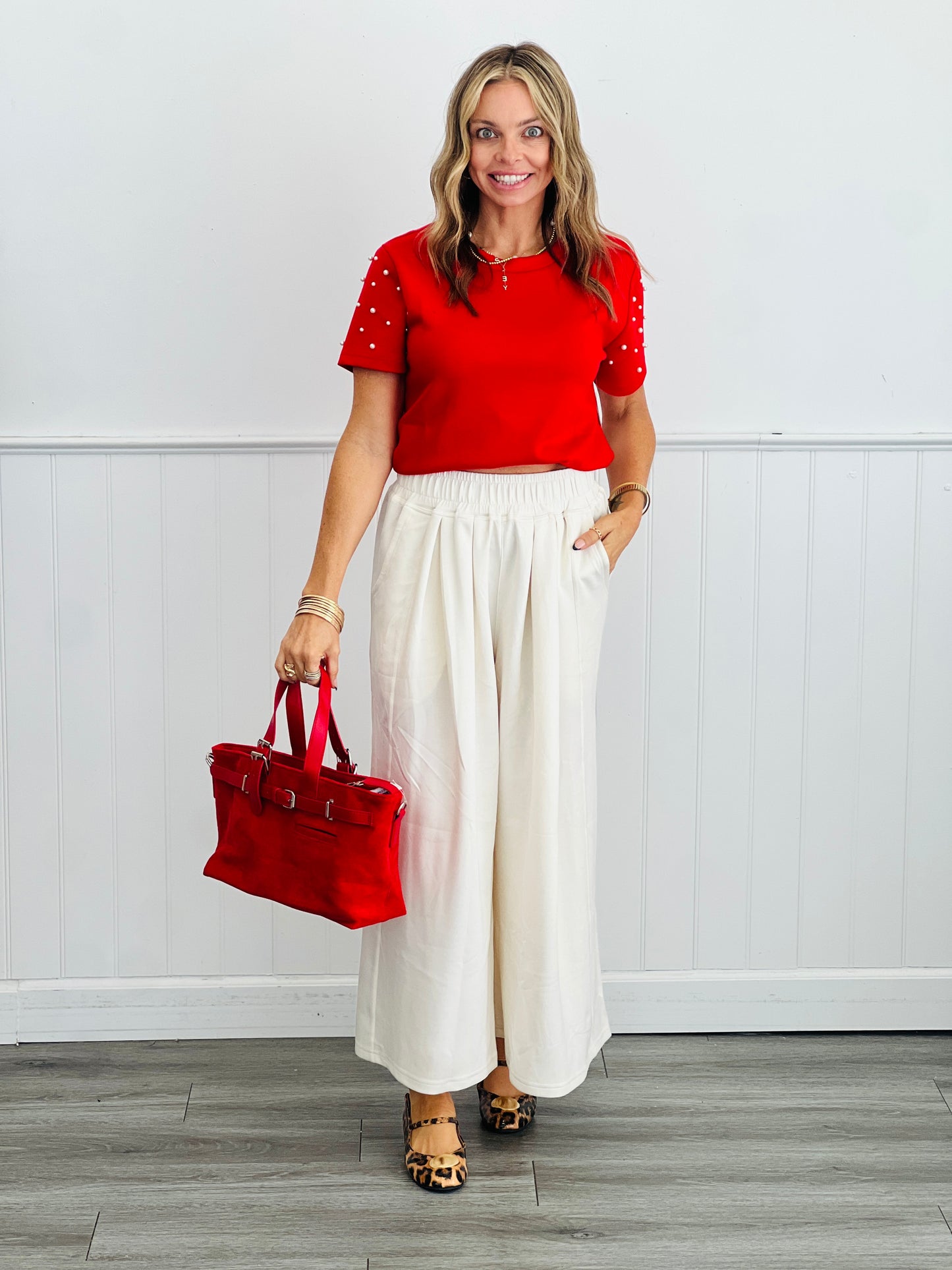 Pearl Embellished Sleeves Top (Reg. and Plus) - 2 Colors