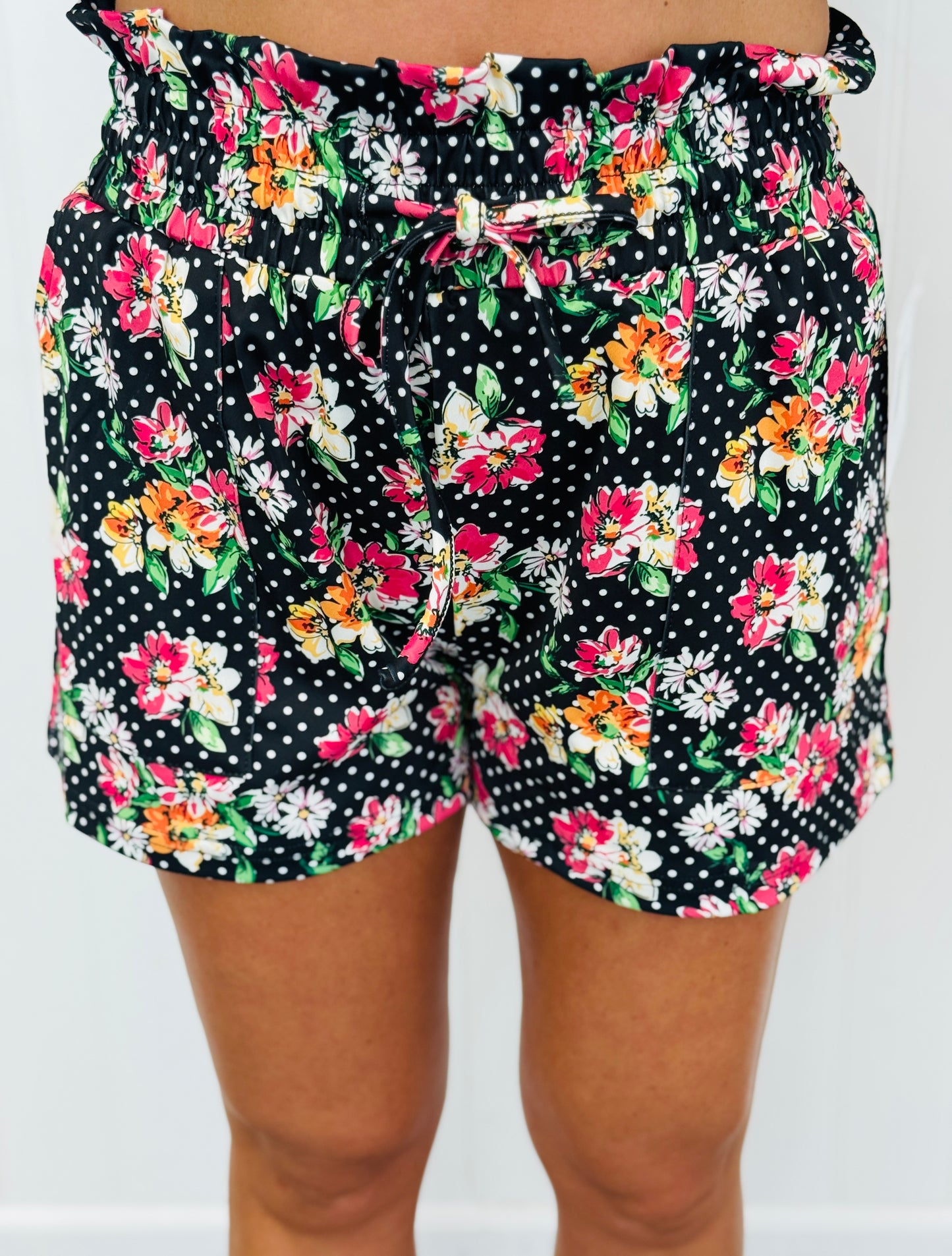 Daisy Polka Dot Runway Paperbag Shorts (Reg. and Plus)