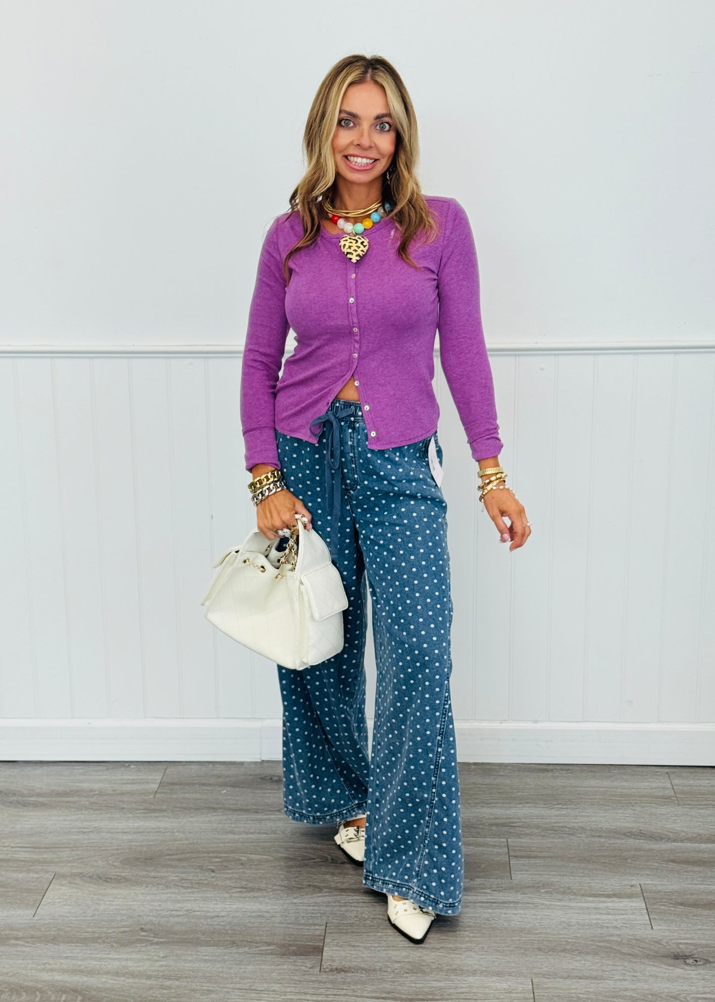 Button Up Long Sleeve Rib Knit Top (Reg.) - 5 Colors