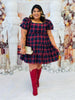 Plaid Babydoll Puff Sleeve Mini Dress (Reg. and Plus)