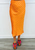 Orange/White Polka Dot Mid Rise Maxi Skirt (Reg.)
