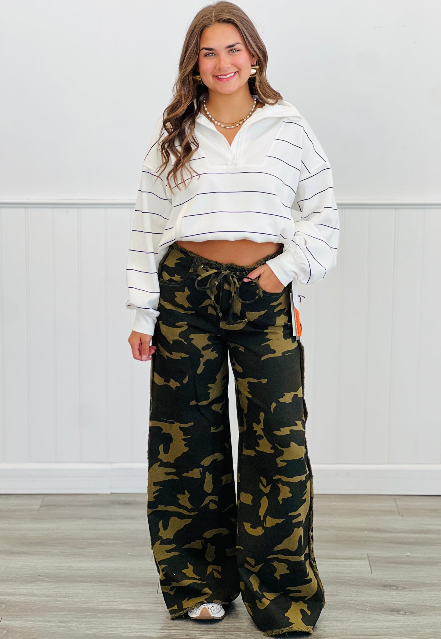 Striped Quarter Zip Top (Reg & Plus)-2 Colors