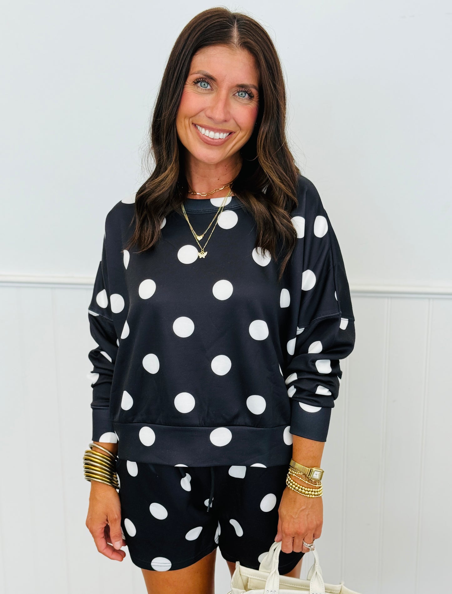 Black/White After Dark Polka Dot Luna Luxe Pullover Set (Reg. and Plus)