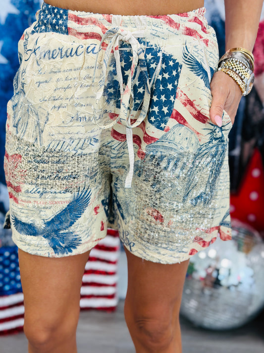 America Sequin Patches Shorts (Reg. and Plus)