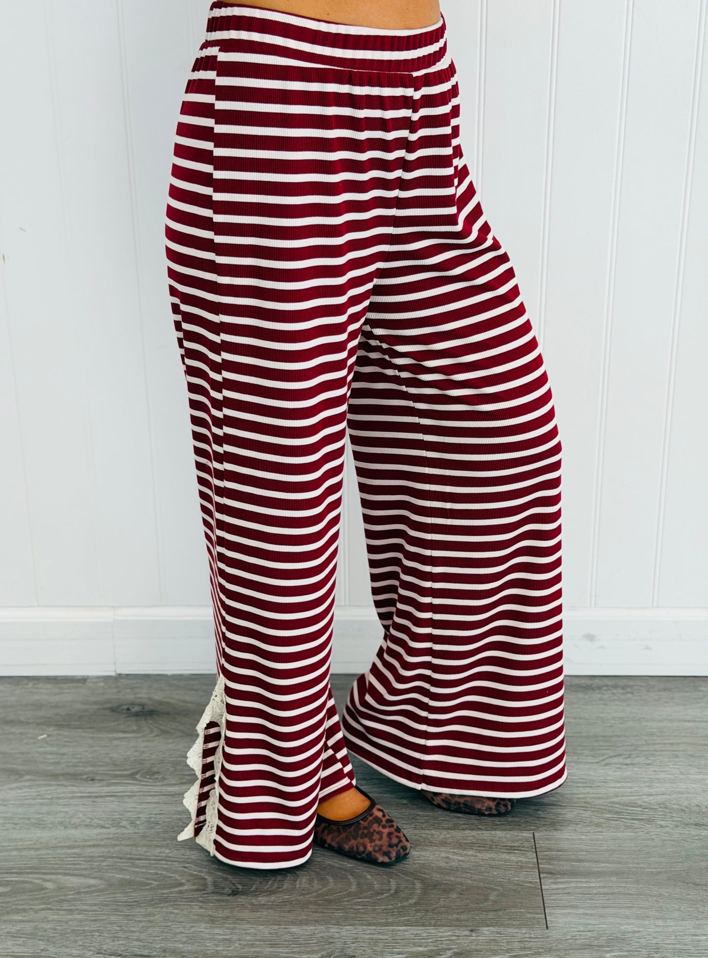 Striped Lace Side Slit Pants (Reg. and Plus) - 6 Colors