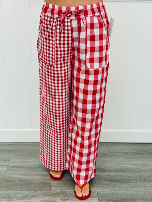 Red Mixed Gingham Print Pants (Reg.)