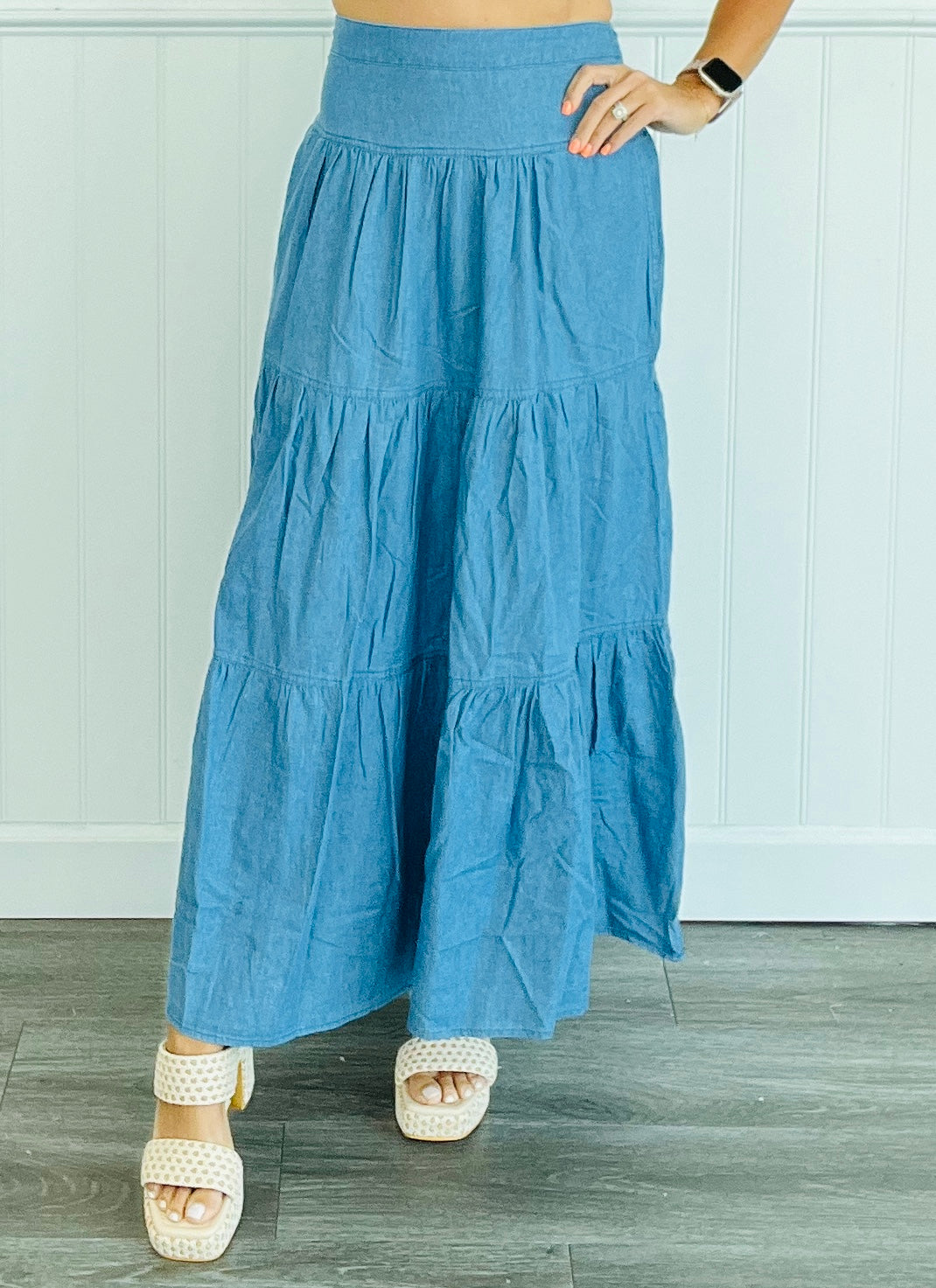 Denim Dream Tiered Maxi Skirt (Reg)