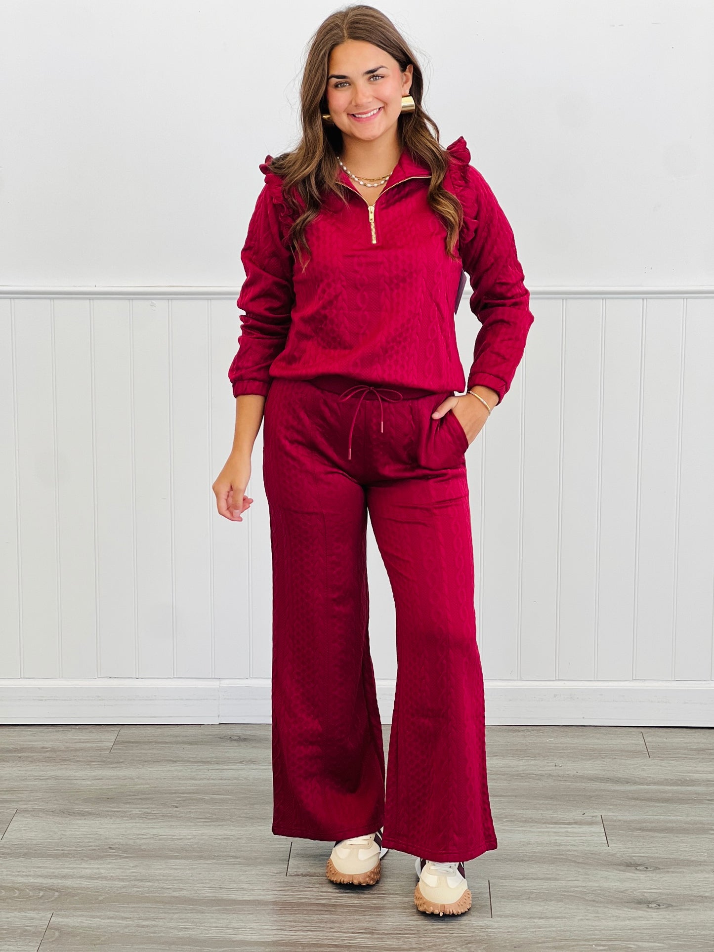 Burgundy Wide Leg Pants (Reg. and Plus)