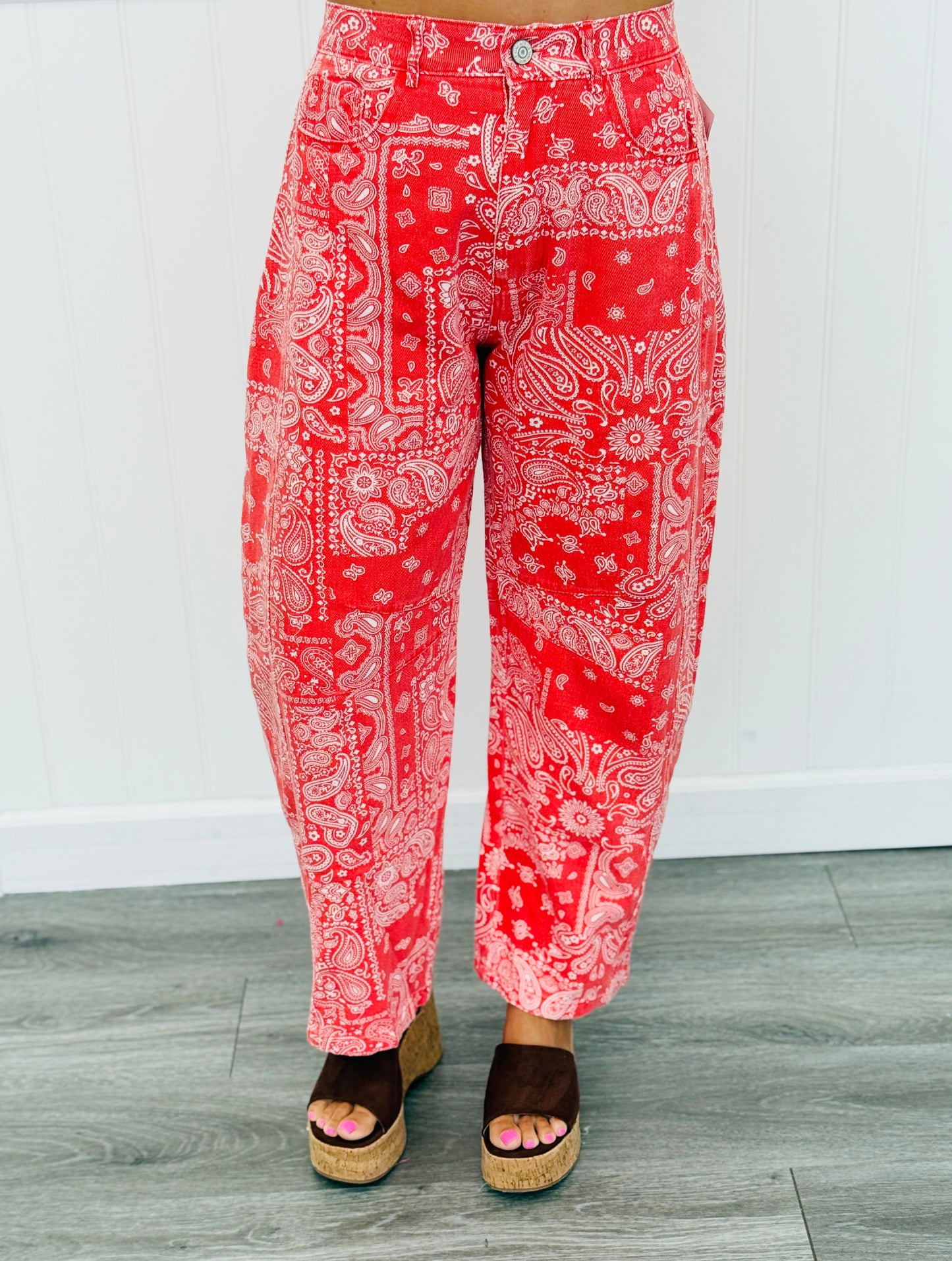 Red Bandana Print Barrel Pants (Reg. and Plus)