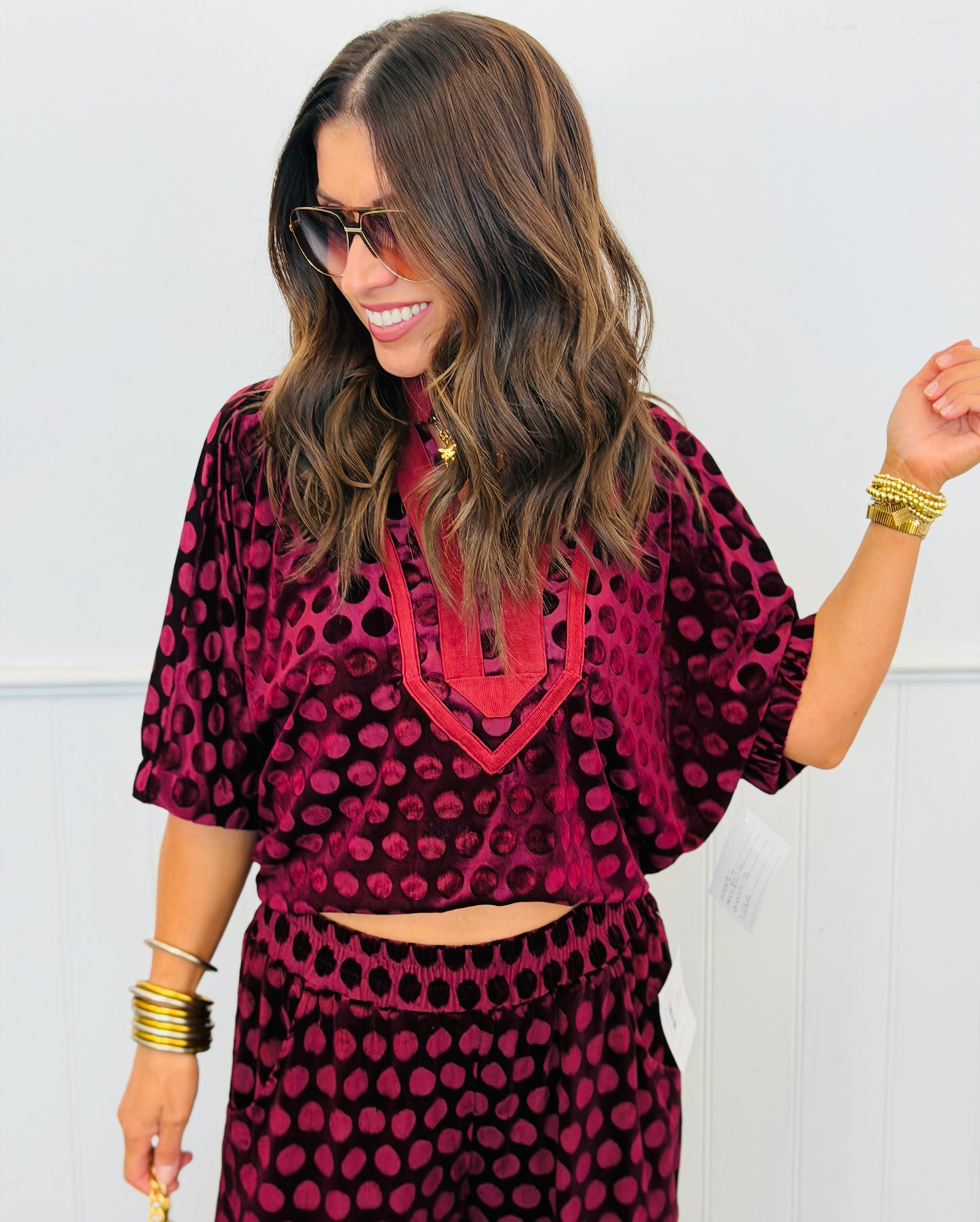 Tonal Polka Dot Velvet Blouse (Reg.) - 4 Colors