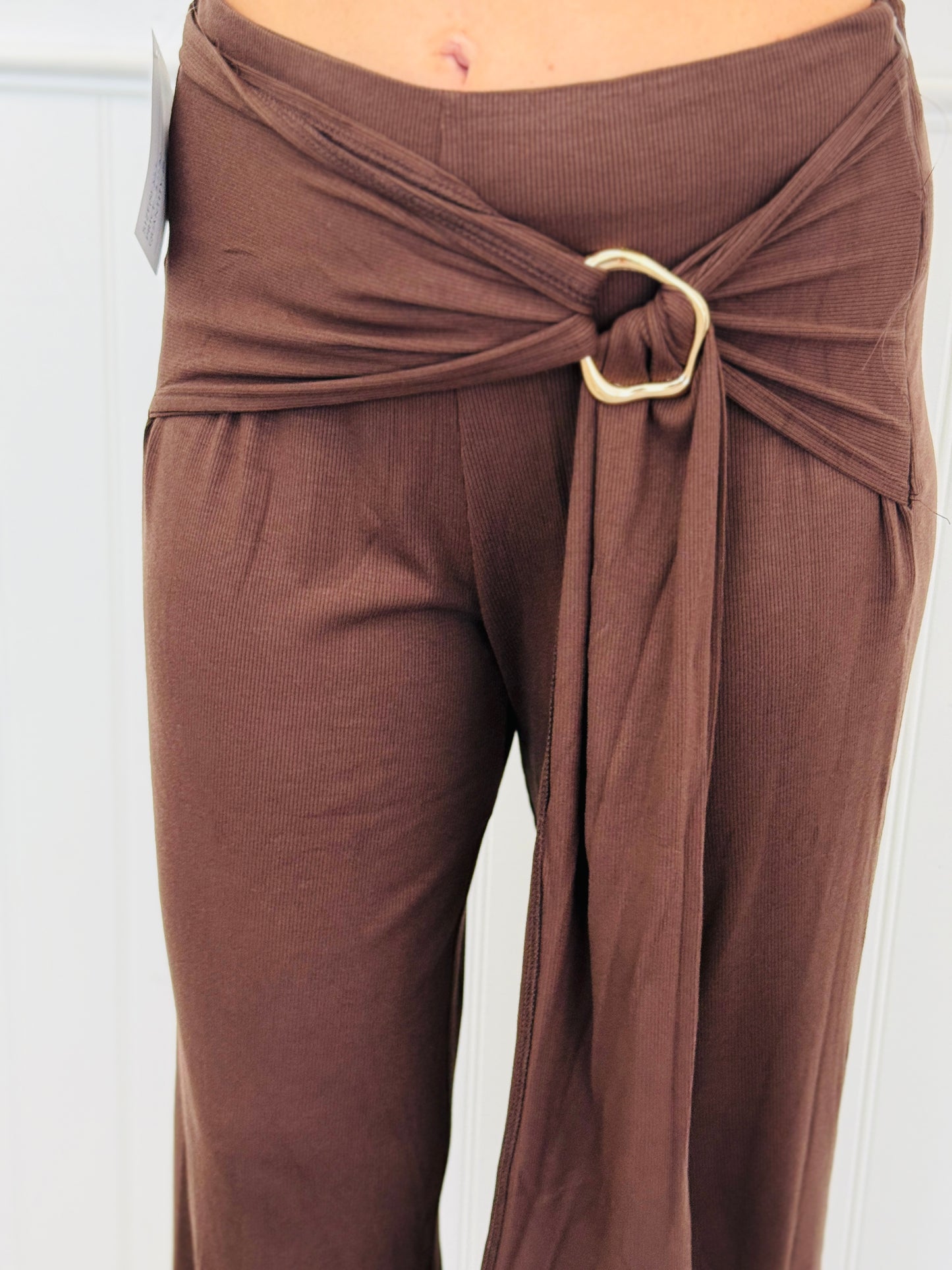 Luxe Chocolate Buckled Sash Pants (Reg.)