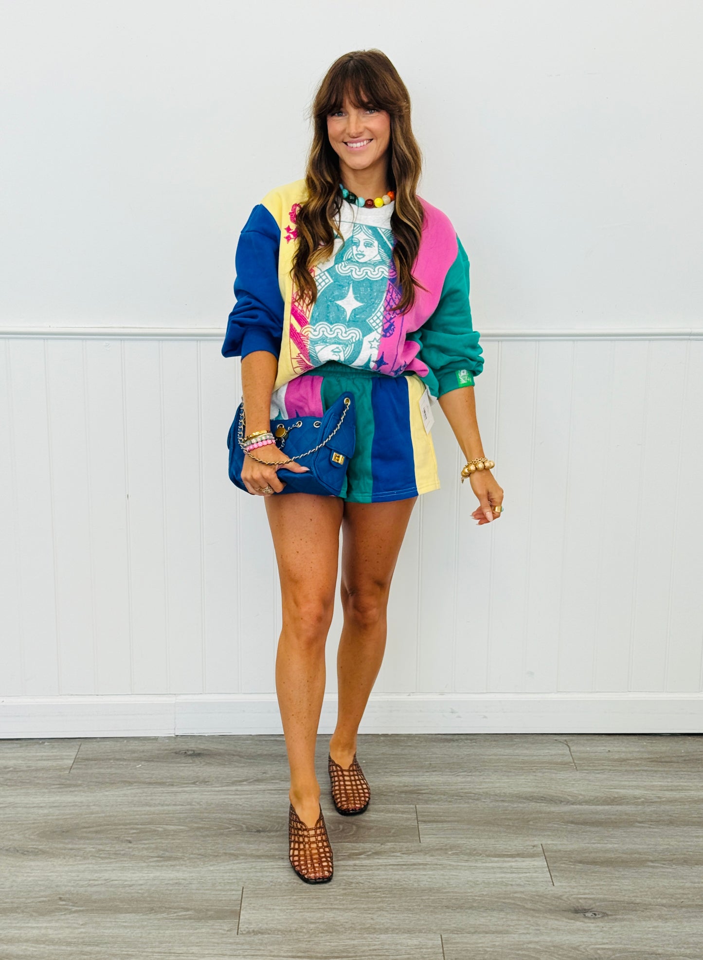 Queen Of Sparkles Multi Colorblock Stripe Sparkle Shorts (Reg. and Plus)