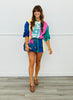 Queen Of Sparkles Multi Colorblock Stripe Sparkle Shorts (Reg. and Plus)