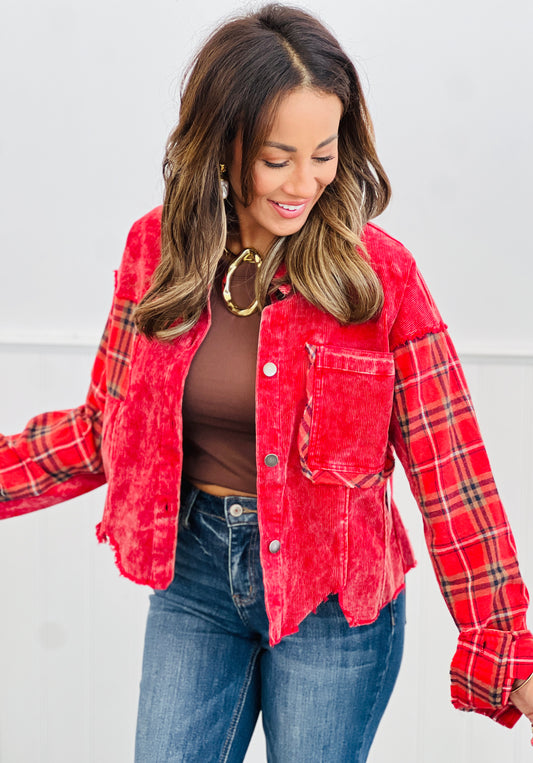 Red Mixed Plaid Corduroy Jacket (Reg.)