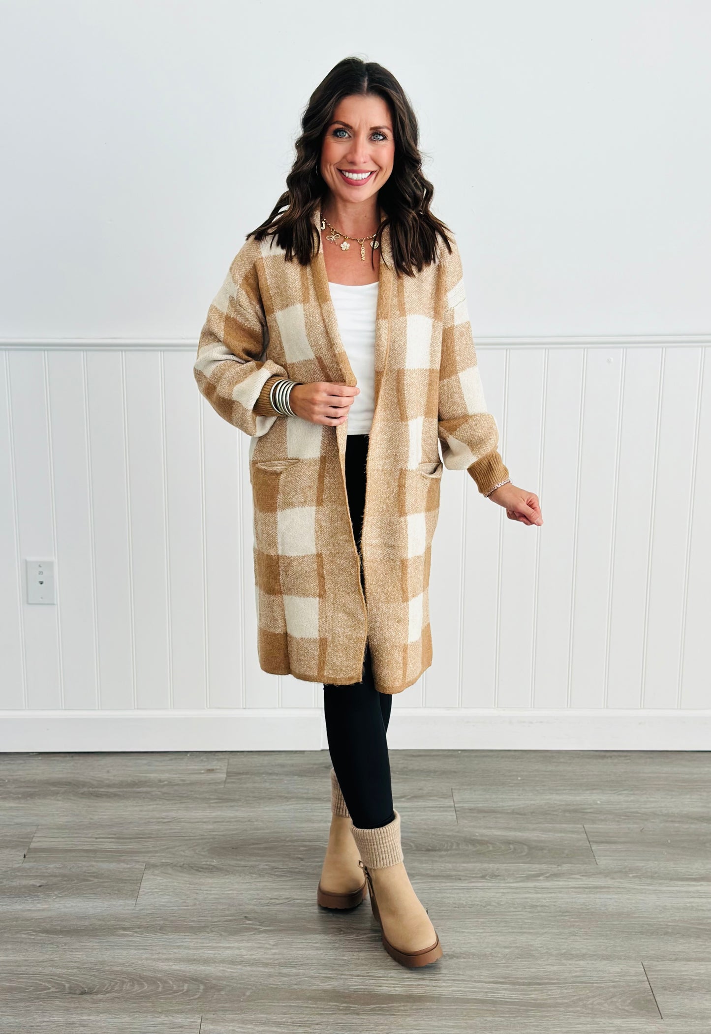 Longline Plaid Sweater Cardigan (Reg & Plus)-2 Colors