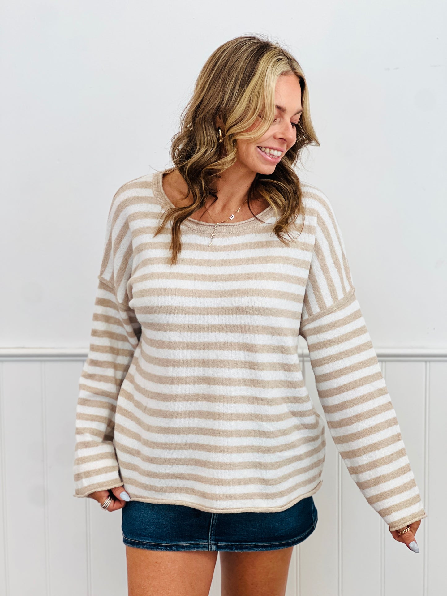 Striped Fuzzy Sweater Top (Reg.)-3 Colors