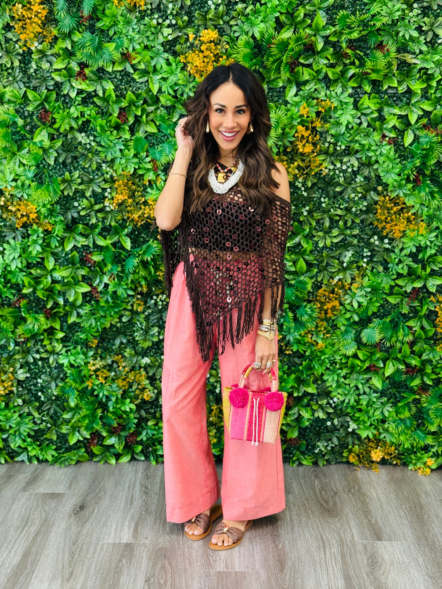 Coral Pink Pinstripe Wide Leg Crop Pants (Reg & Plus)