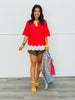 Hot Pink Lace Hem Fuzzy Sweater Top (One Size)