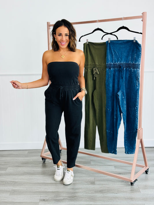 Strapless Tapered Leg Jumpsuit (Reg. and Plus) - 3 Colors