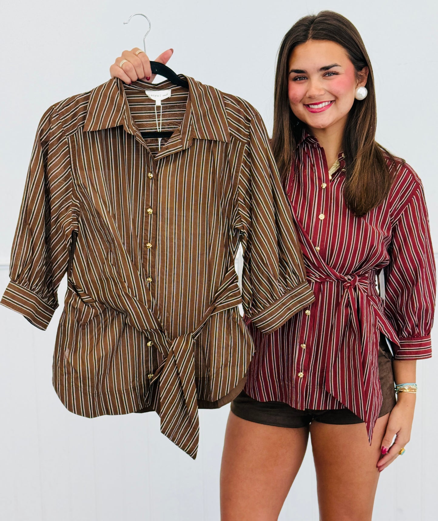 Striped Gold Button Detail Blouse (Reg.) - 2 Colors