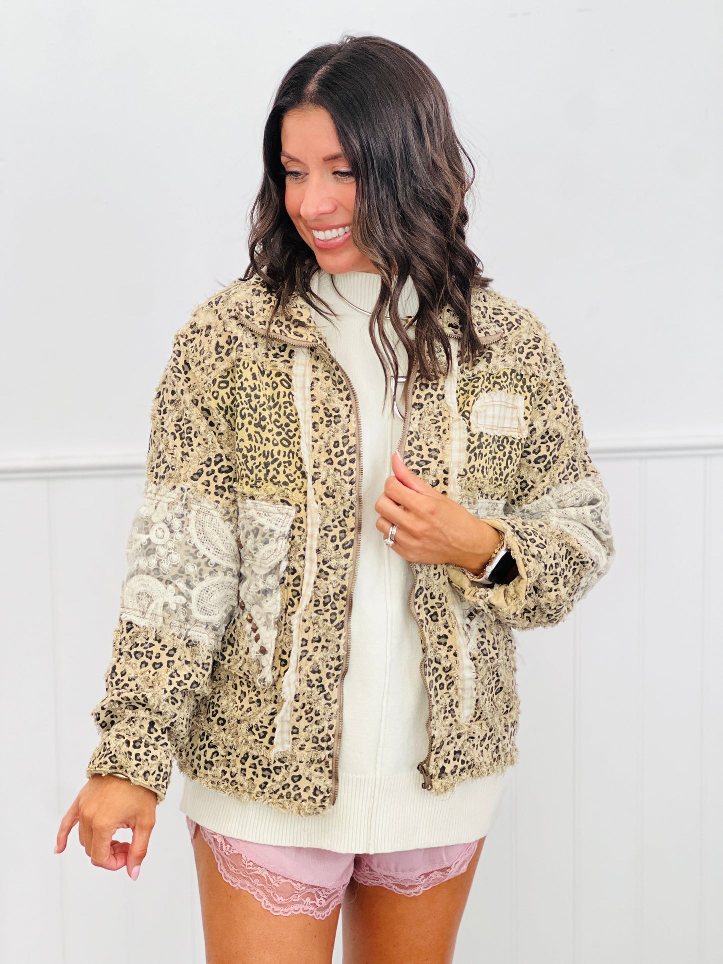 POL-Tan Leopard Zip Up Jacket (Reg.)