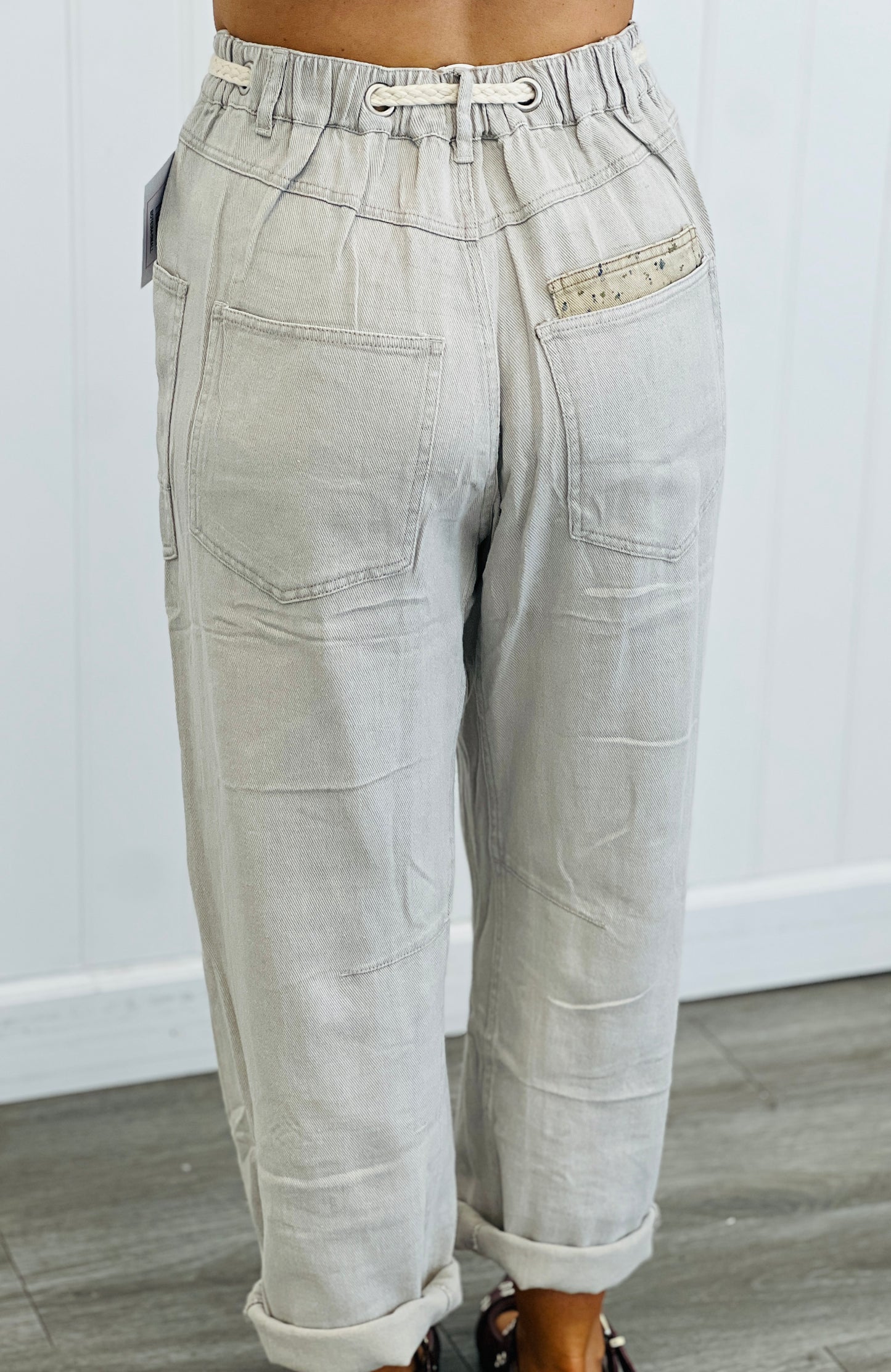 Washed Khaki Patchwork Ankle Pants (Reg & Plus)