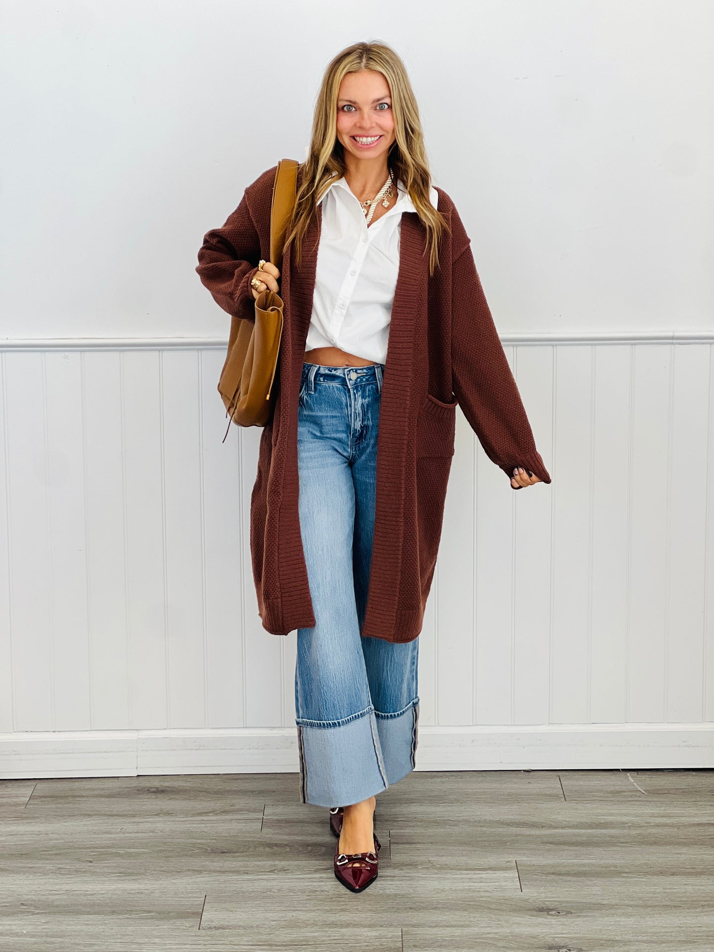 Textured Longline Sweater Cardigan (Reg.)-3 Colors