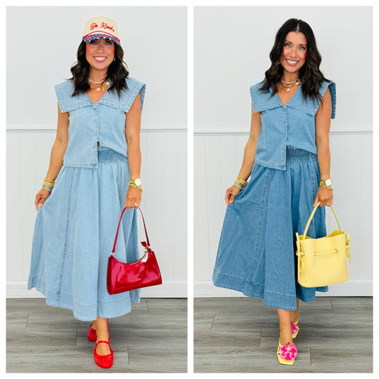 Denim Maxi Skirt (Reg. and Plus)- 2 Colors