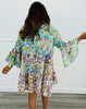 POL Blue/Pink Multi Seashell Trim Deep V-Neck Mini Dress (Reg.)