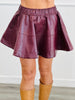 Burgundy Faux Leather Flare Mini Skirt (Reg.)