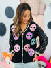 Black Glitter Skulls Sequin Sleeves Cardigan (Reg. and Plus)