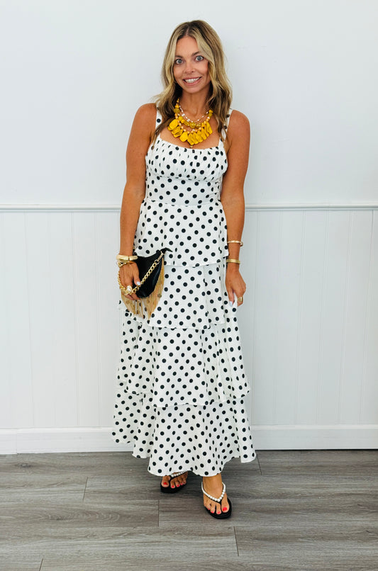 Ivory Dancing Dots Tiered Midi Dress (Reg.)