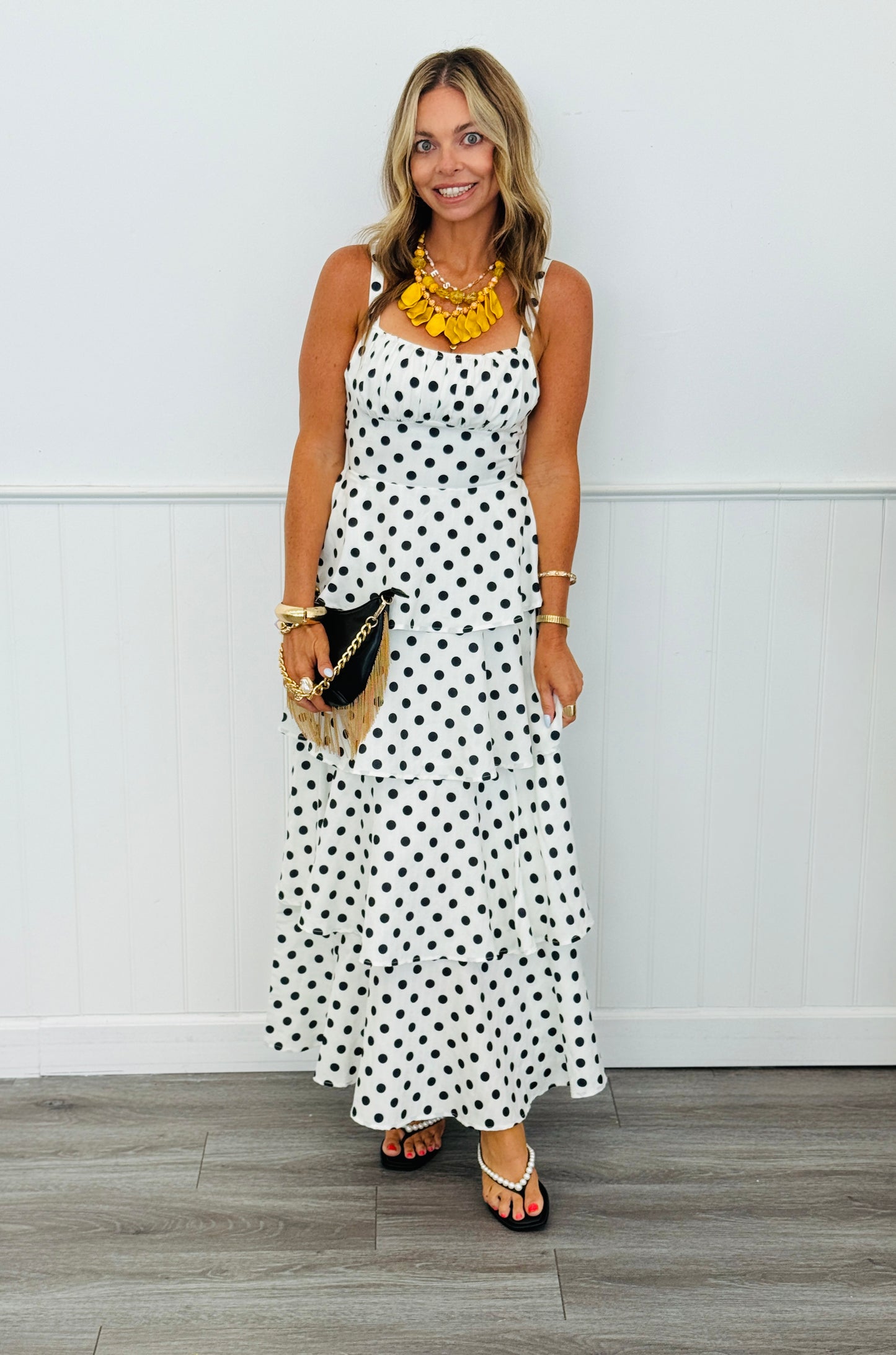 Ivory Dancing Dots Tiered Midi Dress (Reg.)