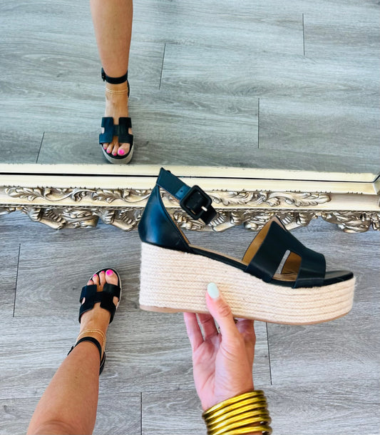 Black You Had Me At Hello Espadrille Wedge