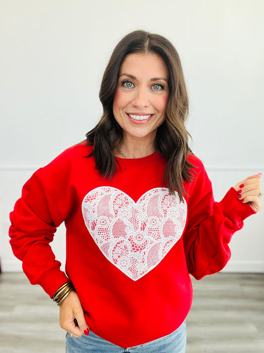 Red Heart Lace Sweatshirt (Reg. and Plus)
