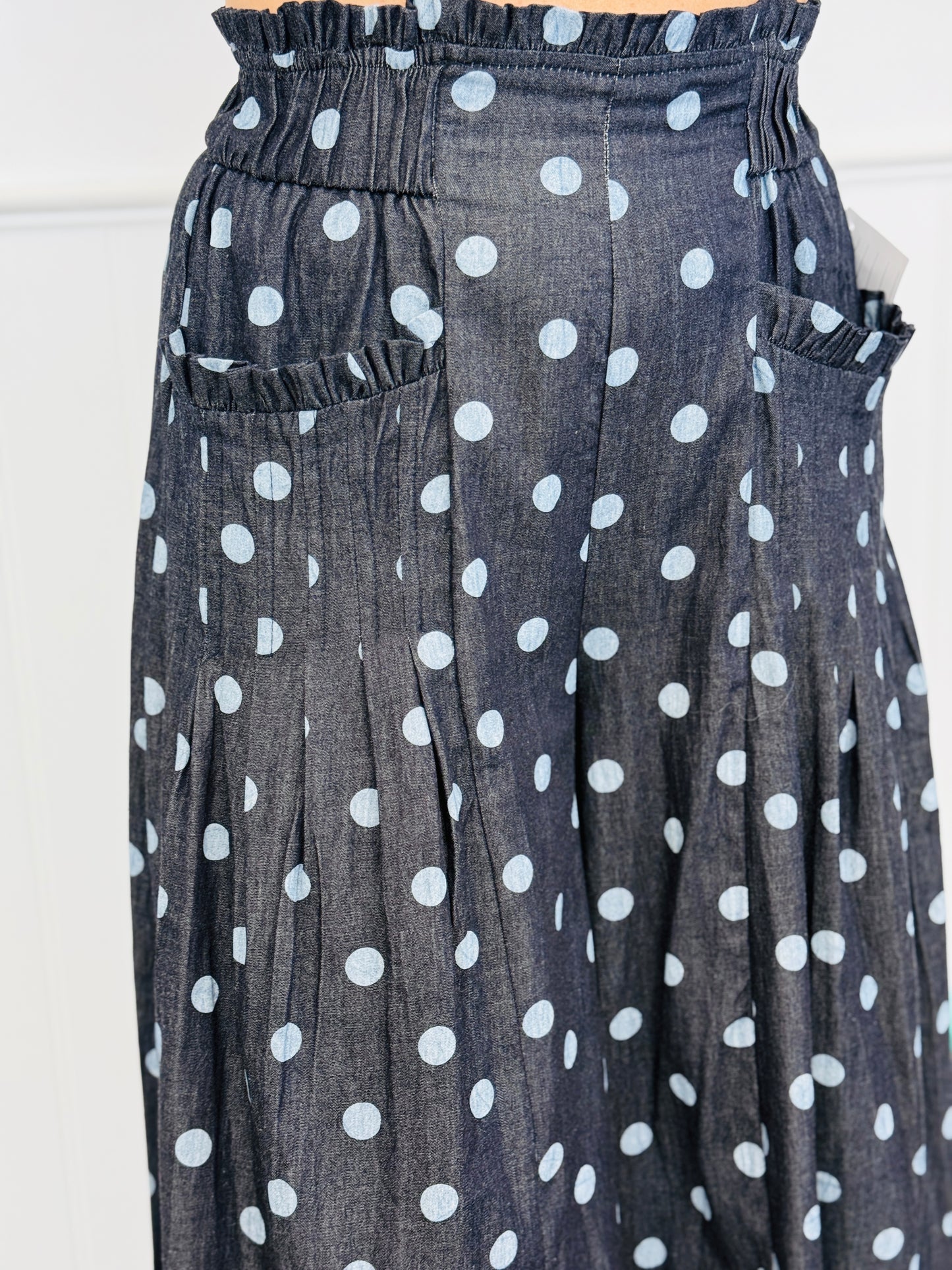 Denim Polka Dot Pintuck Pants (Reg & Plus)