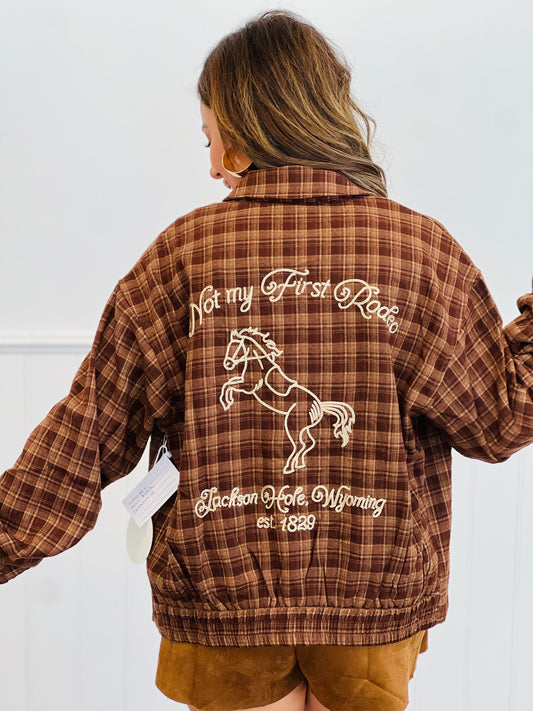 Chocolate Plaid Not My First Rodeo Jacket (Reg.)