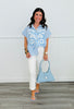 Blue Striped Embroidered Button Up Top (Reg.)