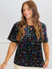Black Multi Sequin Short Sleeve Top (Reg. and Plus)