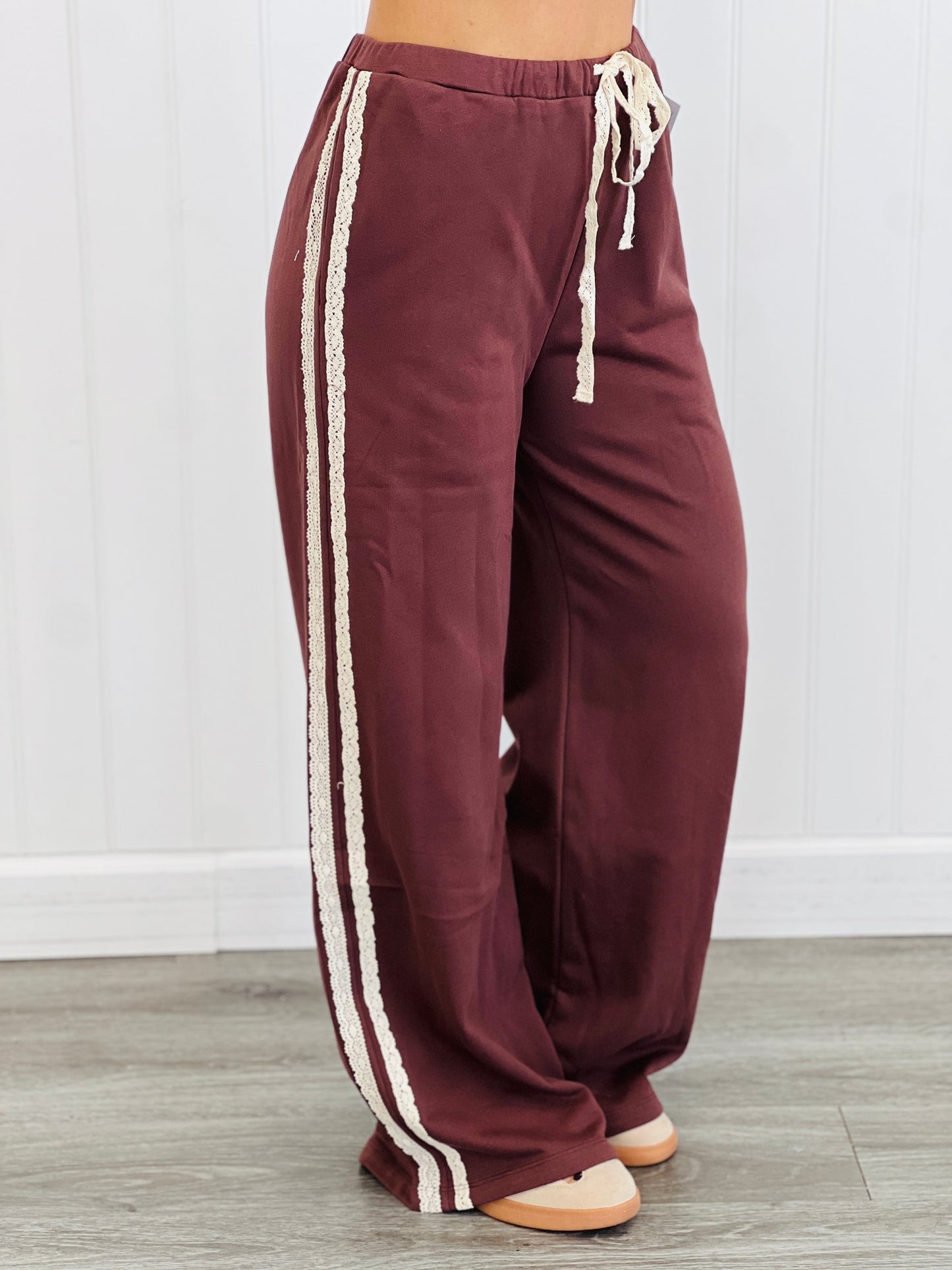 Lace Side Stripe Terry Sweatpants (Reg.)-2 Colors