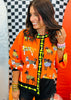 Queen Of Sparkles Orange Halloween Dogs Button Up Cardigan (Reg. and Plus)