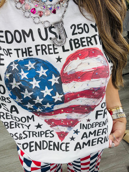 USA Heart Crystal Graphic Tee (Reg. and Plus)