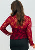 Burgundy Mesh Floral Print Lace Top (Reg. and Plus)