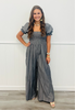 Charcoal Puff Sleeve Jumpsuit (Reg & Plus)