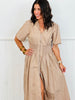Light Taupe Front Zip Midi Dress  (Reg & Plus)