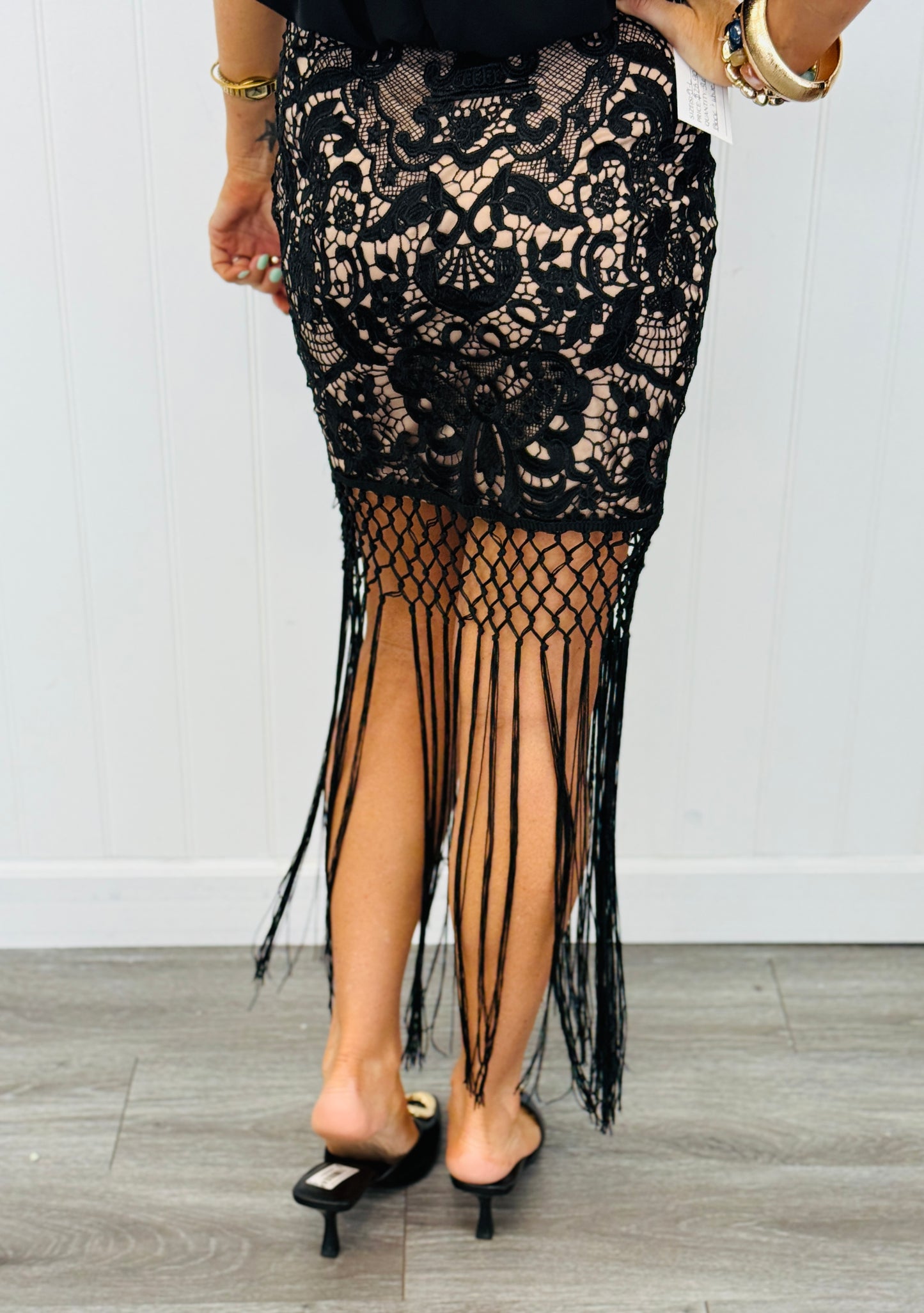 Lace Fringe Midi Skirt (Reg.)-2 Colors