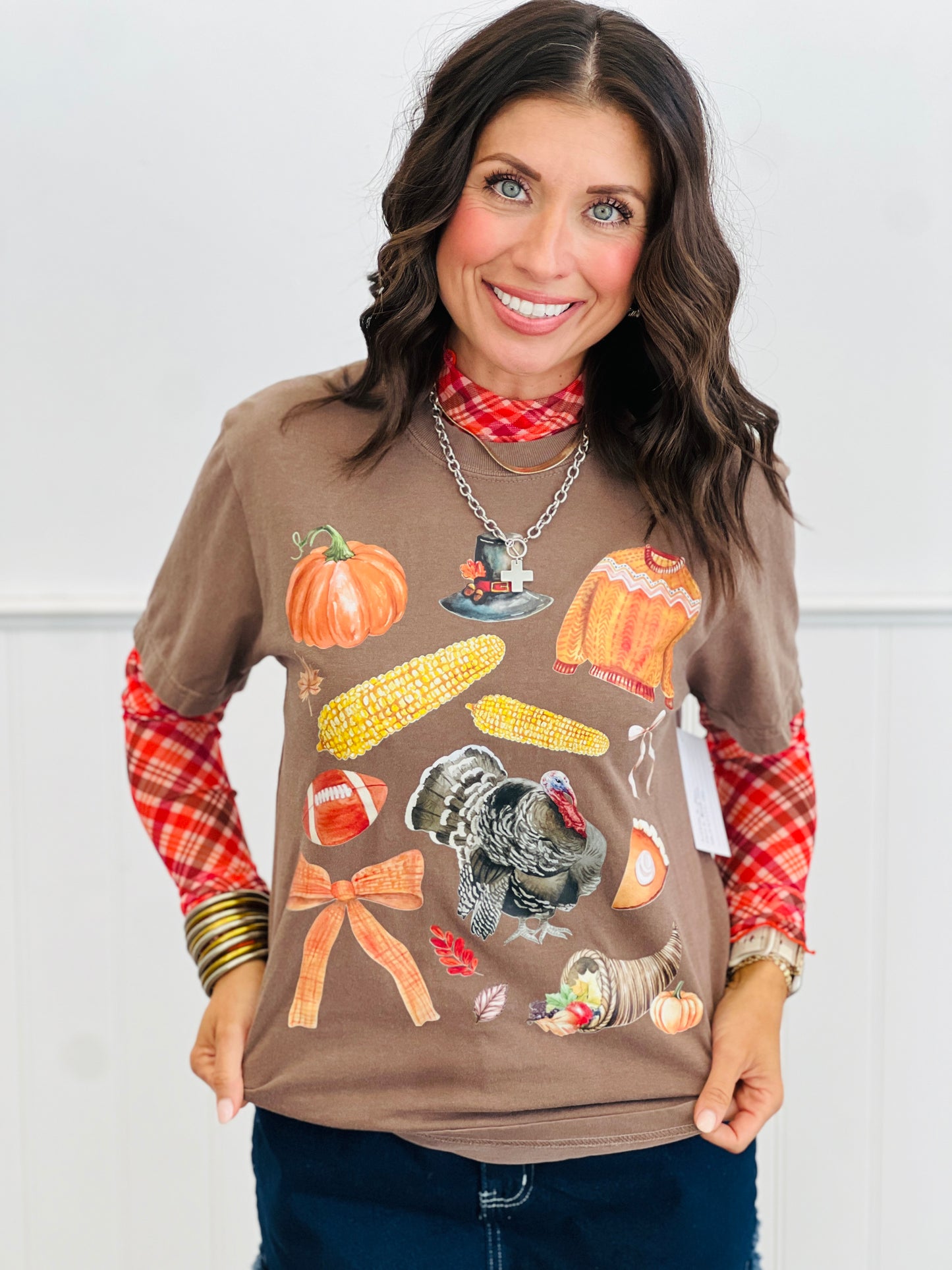 Thankful Plaid Long Sleeve Mesh Top (Reg. and Plus)